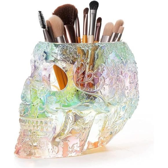 Skull Makeup Brush and Pen Holder Extra Large Strong Resin Storage Organizer